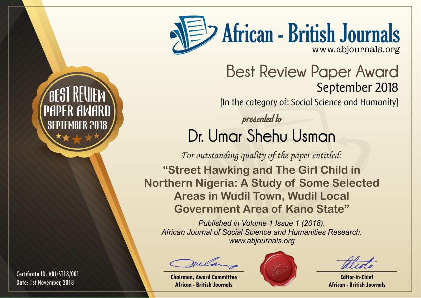 Street Hawking And The Girl Child In Northern Nigeria A Study Of Some Selected Areas In Wudil Town